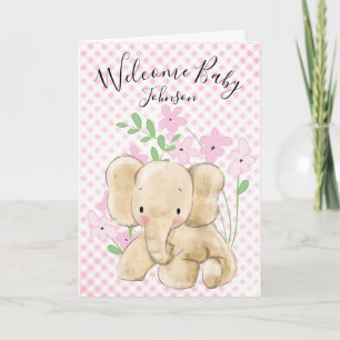 Carte Eléphant Bébé Sur En vichy Rose