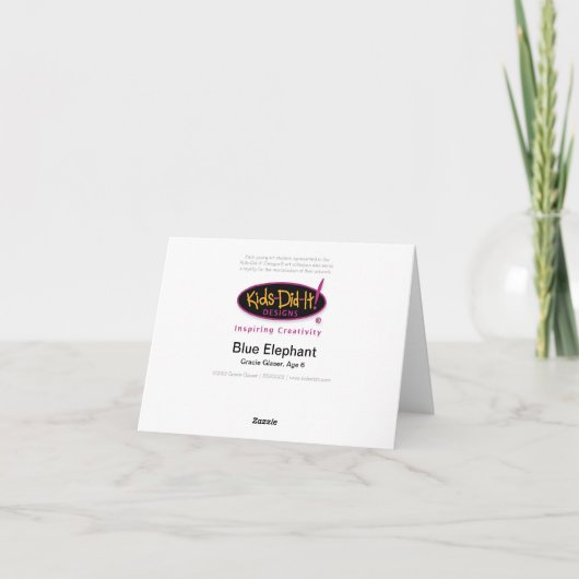 Carte Éléphant bleu • Gracie Glaser, âge 6 (Dos)