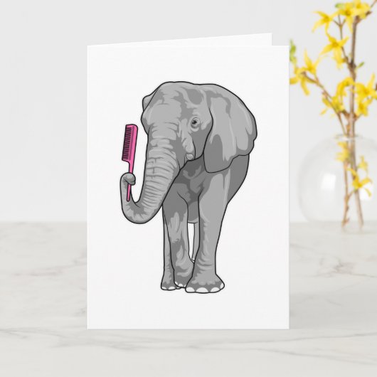 Carte Éléphant coiffeur avec peigne (Fleur jaune)