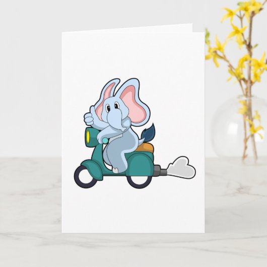 Carte Elephant comme vélo avec scooter (Fleur jaune)