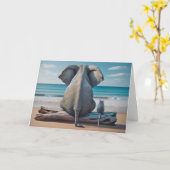 Carte Elephant d'anniversaire et souris sur la plage Jou (Fleur jaune)