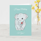 Carte Éléphant d'anniversaire sur sarcelle (Fleur jaune)
