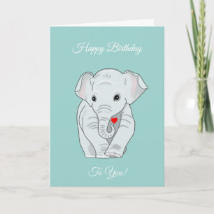 Carte Éléphant d'anniversaire sur sarcelle