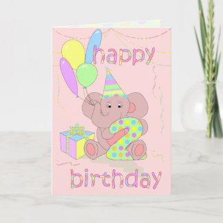 Carte Eléphant de 2ème anniversaire pour les filles