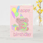 Carte Eléphant de 3ème anniversaire pour les filles (Fleur jaune)