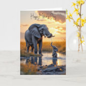 Carte Éléphant de la fête des mères avec bébé (Fleur jaune)