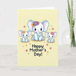 Carte éléphant de la fête des mères florale