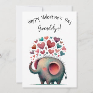 Carte Éléphant de la Saint-Valentin plat fantaisiste mig