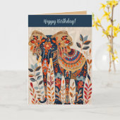 Carte Éléphant de l'anniversaire de l'art folklorique mo (Fleur jaune)