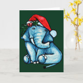 Carte Éléphant de Noël mignon chapeau de Père Noël (Fleur jaune)