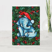 Carte Éléphant de Noël Yule avec Houx (Devant)