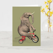Carte Éléphant drôle montant un tricycle (Yellow Flower)
