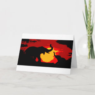 Carte Éléphant, éléphant de bébé et coucher du soleil