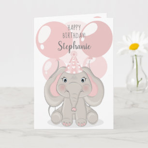 Carte Elephant en Casquette de fête d'anniversaire