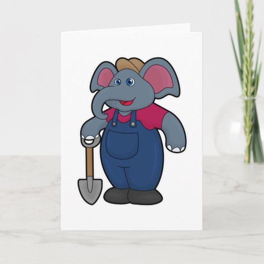 Carte Éléphant en fermier avec pelle (Devant)