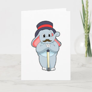 Carte Elephant en Gentleman avec Casquette et bâton de m