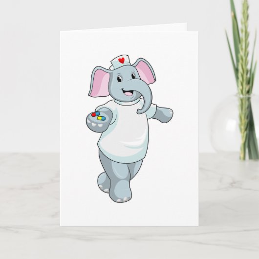 Carte Éléphant en infirmière avec des médicaments (Devant)