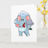 Carte Éléphant en serveur avec plateau (Fleur jaune)