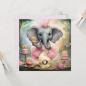 Carte Eléphant en tutu rose Joyeux 6e anniversaire (Devant/Arrière en situation)