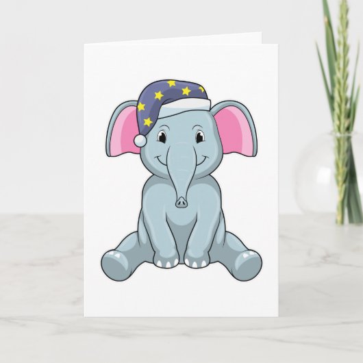 Carte Éléphant endormi avec bonnet de nuit (Devant)