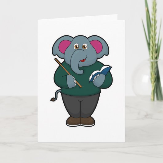 Carte Éléphant enseignant avec livre et pointeur (Devant)