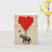 Carte Éléphant et ballons en forme de cœur (Fleur jaune)