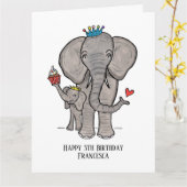 Carte Éléphant et bébé personnalisés (Fleur jaune)
