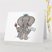 Carte Eléphant et bébé personnalisés (Fleur jaune)