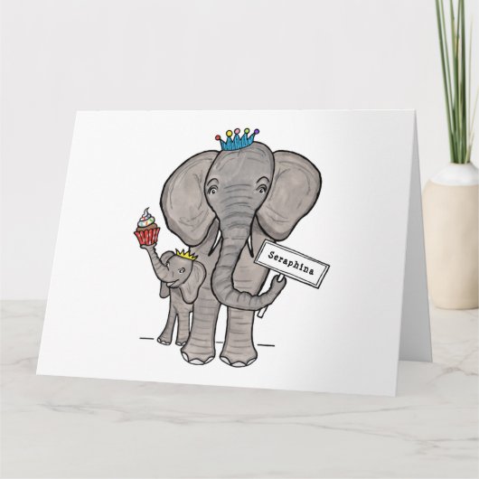 Carte Eléphant et bébé personnalisés (Devant)