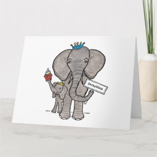 Carte Eléphant et bébé personnalisés