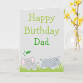 Carte Elephant et Hippo Joyeux anniversaire photo de pèr (Fleur jaune)