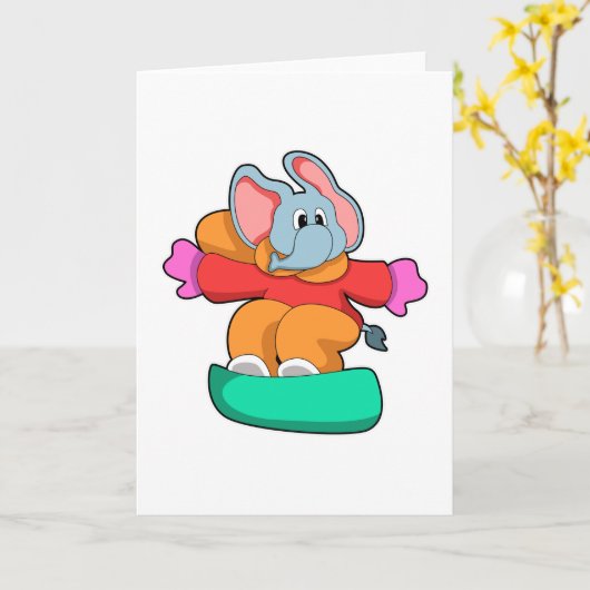 Carte Éléphant faisant du snowboard avec un snowboard (Fleur jaune)