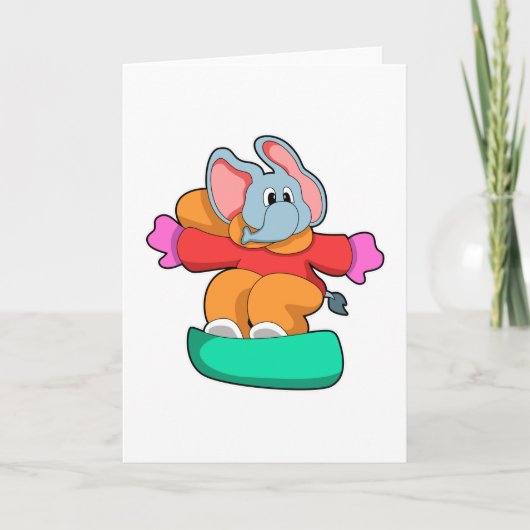Carte Éléphant faisant du snowboard avec une planche à n (Devant)