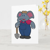 Carte Éléphant fermier avec pelle (Fleur jaune)