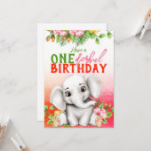 Carte Elephant Floral 1st Birthday (Devant/Arrière en situation)