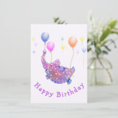 Carte Elephant Flying with Balloons Baby Birthday Card (Debout devant)