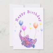 Carte Elephant Flying with Balloons Baby Birthday Card (Dos)