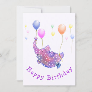 Carte Elephant Flying with Balloons Baby Birthday Card