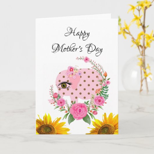 Carte Elephant Happy Mother's Day Folded Greeting Card (Fleur jaune)