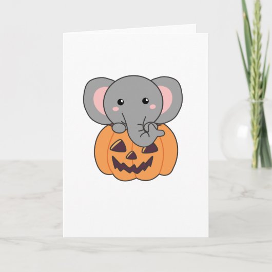 Carte Elephant In Pumkin Cute Elephant Happy Halloween (Devant)