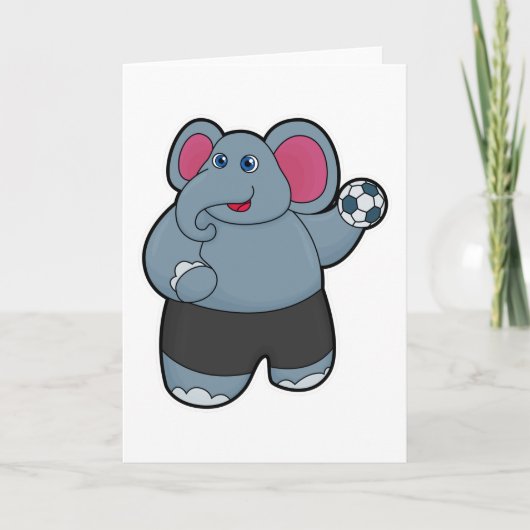 Carte Éléphant joueur de handball avec ballon de handbal (Devant)