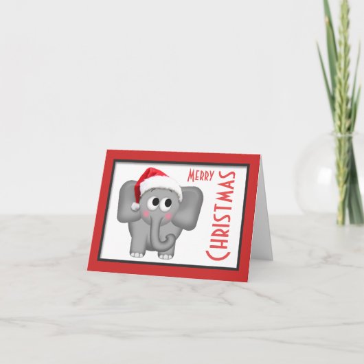 Carte Eléphant "Joyeux Noël" de Santa Hat (Devant)