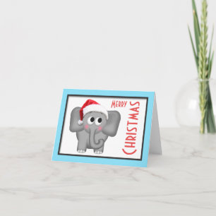 Carte Eléphant "Joyeux Noël" de Santa Hat