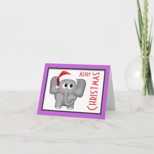 Carte Eléphant "Joyeux Noël" de Santa Hat (Devant)