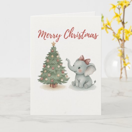 Carte éléphant joyeux Noël Éléphant de bébé mignon (Fleur jaune)