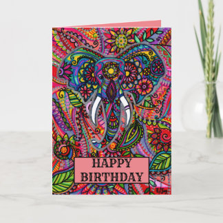 Carte Elephant Mandala Boho Anniversaire Personnalisé