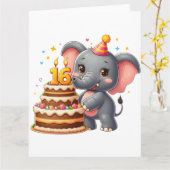 Carte Éléphant mignon 16e anniversaire (Fleur jaune)