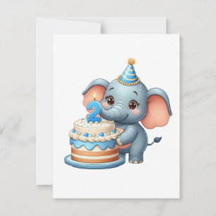 Carte Éléphant Mignon 2ème Anniversaire