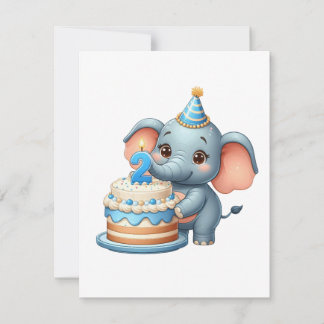 Carte Éléphant Mignon 2ème Anniversaire