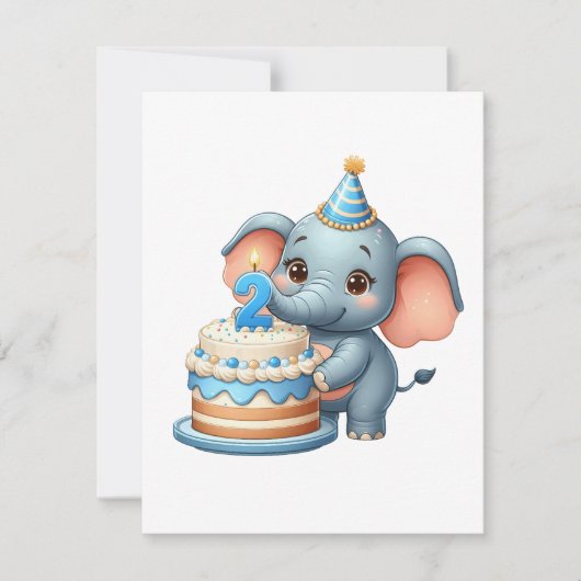 Carte Éléphant Mignon 2ème Anniversaire (Devant)